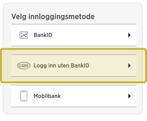 Påloggingsbildet, logg inn uten BankID er andre valg