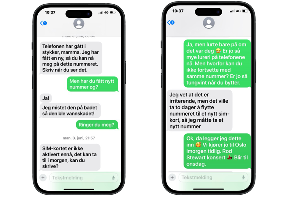 Skjermbilder av svindelforsøk på SMS Skjermbilder av svindelforsøk på SMS