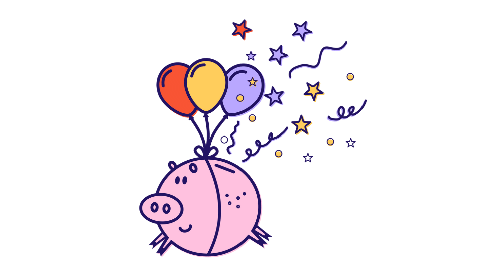 Sparemål-bilde - gris som flyr med ballonger