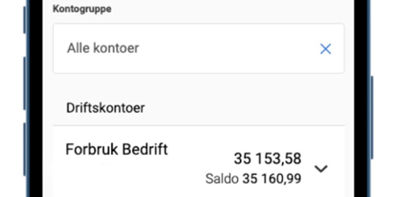 Illustrasjon av kontooversikt i mobilbank bedrift i Sparebanken Sør
