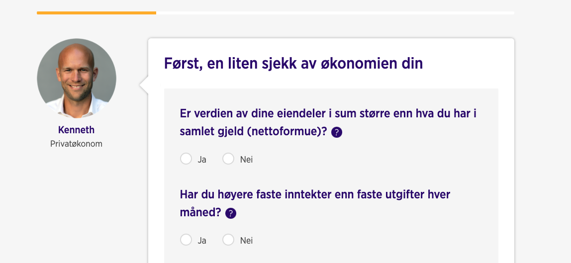 Skjermbilde av spørsmål i spareveileder