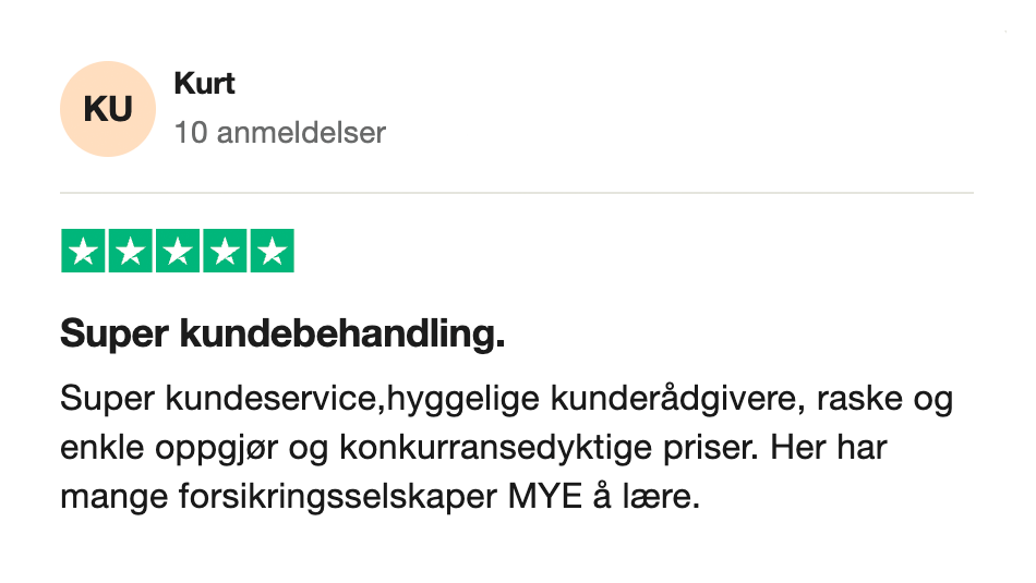 Trustpilot-anmeldelse fra Kurt - fem stjerner