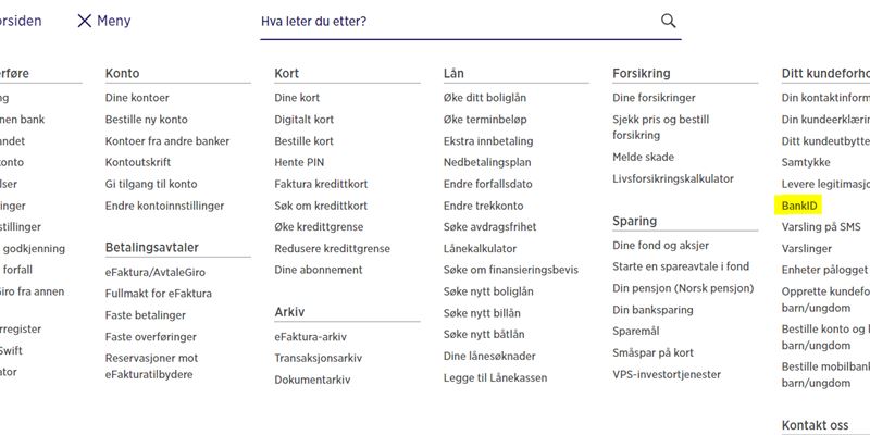 Bestill BankID i nettbanken, du finner det i menyen vår