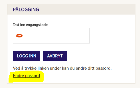 Endre passord velger du under feltet for sikkerhetskode