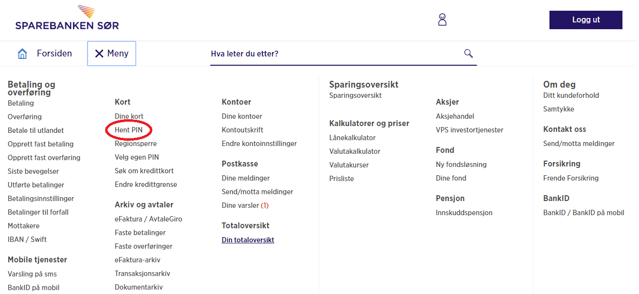 Hent PIN-koden i nettbanken