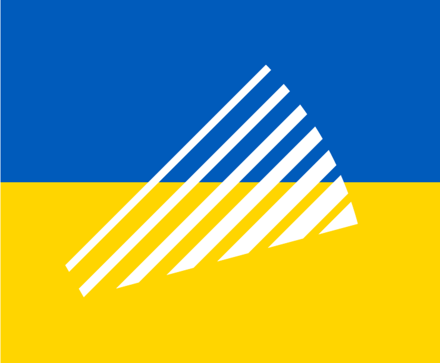 Sparebanken Sør-logo i hvitt mot bakgrunn med Ukrainas farger