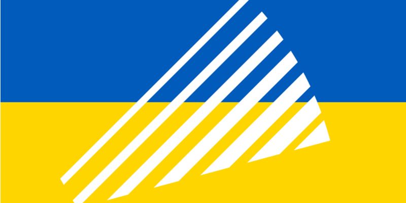 Ukrainas flaggfarger med Sparebanken Sør-logo over